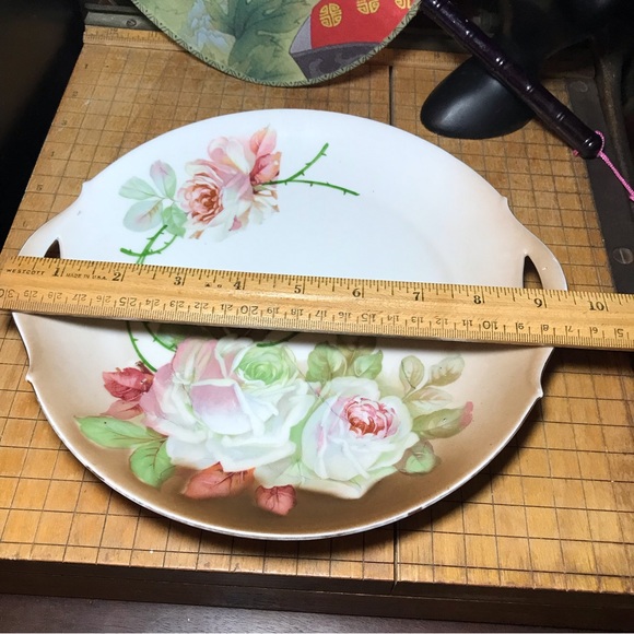 PM Bavaria Transferware Blush Pink White Roses Platter 9.5”x9” EVC - Picture 8 of 12